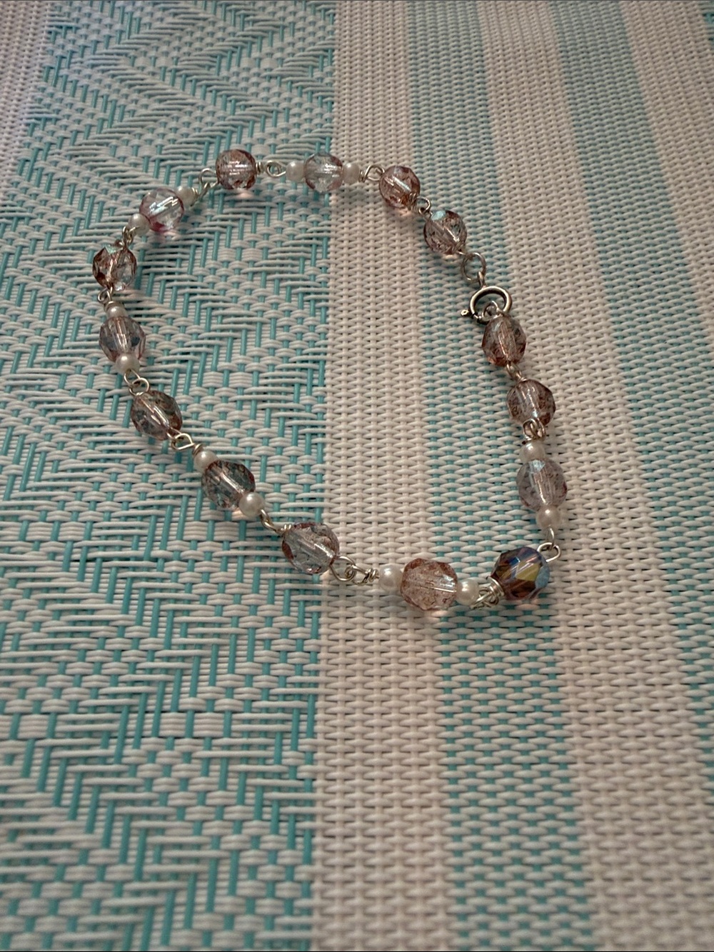 Delicate Pink Crystal and faux Pearl Bracelet fits 7-71/2 inch wrist